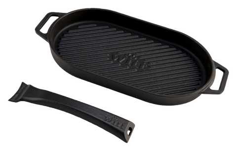 WITT Grillpfanne oval Gusseisen gerillt mit Holzbrett, Produktbild