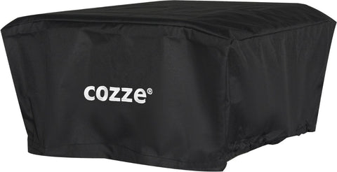 Der Cozze Überzug für 13 Zoll Pizzaofen ist ein schwarzer, wetterfester Schutz der Marke Cozze, mit "cozze" in weißer Schrift an der Seite, entworfen um Ihren rechteckigen Pizzaofen sicher und geschützt zu halten.