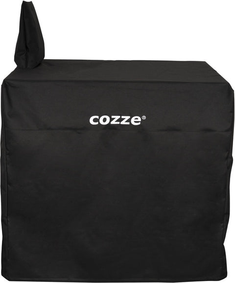 Die Cozze Abdeckung für Aussenküche 90 mit Spüle ist eine schwarze, wetterfeste Abdeckung von Cozze mit dem weißen Aufdruck „cozze“ auf der Vorderseite, die über rechteckige Außenküchen mit einer Spüle oben links passt.
