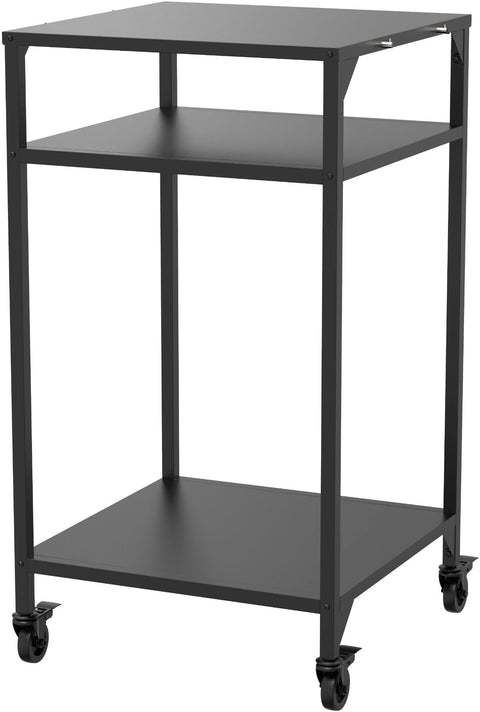 Der Cozze hoher Outdoor-Tisch 60 - schwarz von Cozze verfügt über drei flache Ablagen, vier schwenkbare Rollen und ein offenes, minimalistisches Design - ideal als Pizzabackentisch oder Servierwagen für Ihre Terrasse oder Küche.