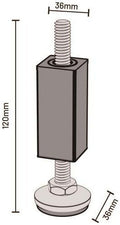 Schema der Cozze Beine für Aussenküche (2 Stück, 110mm) Metall-Nivellierfüße mit Gewindestange, rechteckigem Block und runder Basis-ideale Ersatzbeine für Küchen-Module. Marke: Cozze. Abmessungen: 36mm Breite, 110mm Höhe.