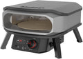 Der Cozze 13 inch Pizzaofen PREMIUM ROTATE von Cozze ist ein kompakter Outdoor-Ofen mit grauem und schwarzem Design, rundem, rotierendem Pizzastein und Frontblende samt Temperatureinstellungen. Gasbetrieb mit CH-Regler.