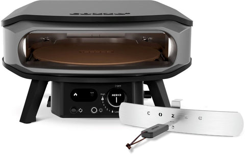Der Cozze 17 Zoll Pizzaofen PREMIUM ROTATE von Cozze ist ein kompakter, moderner Pizzaofen mit digitalem Bedienfeld, drehbarem Pizzastein und abnehmbarem Edelstahl-Gasbrenneraufsatz (50mbar, CH-Regler).