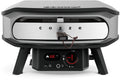 Der Cozze 17 Zoll Pizzaofen PREMIUM ROTATE, Gas 50mbar - CH-Regler verfügt über eine "COZZE"-Front aus Edelstahl, eine digitale Temperaturanzeige, einen Bedienknopf und schwarze Beine - ideal für authentische neapolitanische Pizza in einem kompakten, modernen Design.