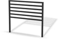 Ein schwarzes Metallkopfteil mit horizontalen Latten und zwei vertikalen Beinen, ähnlich dem Cozze Elements Rückwand für Outdoor-Küchen Eckmodul [90 cm] von Cozze, wirft einen gestreiften Schatten auf eine weiße Fläche.
