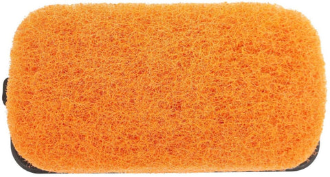 Der Cozze Plancha-Scheuerschwamm ist ein orangefarbener, rechteckiger Scheuerschwamm von Cozze mit einer rauen, strukturierten Oberfläche, perfekt für die Reinigung von Plancha-Oberflächen. Abgebildet von oben auf einem weißen Hintergrund.