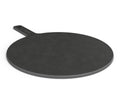 Der Gozney Pizza Servierteller (45 CM) von Gozney, ein runder, flacher, schwarzer Pizzateller mit einem kurzen Griff und einem Loch am Ende, ideal zum Servieren von Pizza, wird auf einem weißen Hintergrund dargestellt.
