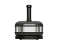 Der Gozney Dome Gen 2 Pizzaofen - Hybrid Brennstoffsystem von Gozney verfügt über ein modernes zylindrisches Design mit einem schwarzen Sockel, einem Mittelteil aus rostfreiem Stahl und einem vertikalen Schornstein - perfekt für Ihre Outdoor-Küche, hier abgebildet auf einem schlichten weißen Hintergrund.