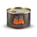 Die Dose Casa Marrazzo San Marzano DOP hat einen goldenen Deckel, eine Aufreißlasche und ein Etikett mit roten Tomaten und italienischem Text: „Pomodoro San Marzano Dell'Agro Sarnese-Nocerino DOP.“ Ideal für die Zubereitung italienischer Saucen oder zum Garnieren Ihrer neapolitanischen Pizza.