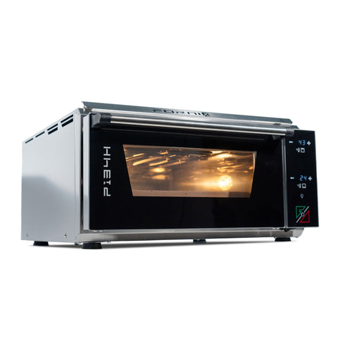 Der Effeuno Pizzaofen P134H PRO 509°C bietet dank seines Edelstahl- und Schwarzdesigns, der digitalen Steuerung und der Klarglastür Ergebnisse in Pizzaqualität. Die Innenbeleuchtung gibt den Blick auf eine leere Kammer frei – perfekt, um Ihr Zuhause in eine Pizzeria zu verwandeln, die dem Effeuno P134H Pro in nichts nachsteht.
