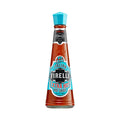Eine Flasche Casa Firelli Original Extra Scharf, hergestellt aus feurigen kalabrischen Chilischoten. Die hohe Flasche hat einen sechseckigen türkisfarbenen Verschluss und ein elegantes schwarzes Etikett mit türkisfarbenen und roten Akzenten, auf dem das Casa Firelli-Logo zu sehen ist. Sie enthält 148 ml dieser intensiv scharfen Sauce.